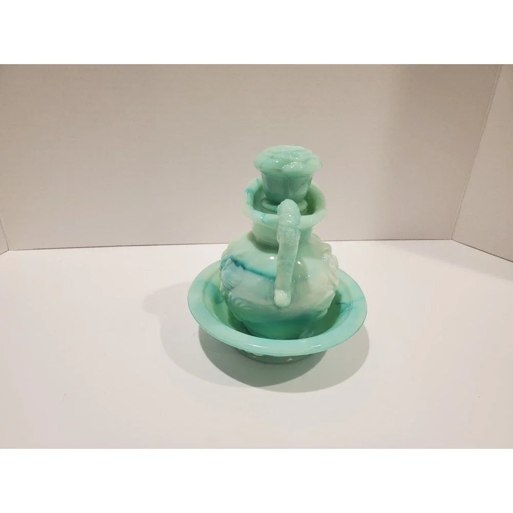 Vintage AVON Turquoise Green Milk Glass Cruet W/Embossed Rose Pattern & Stopper